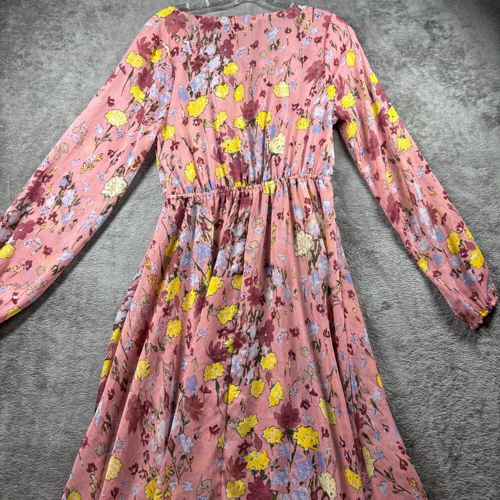 Wonderly Midi Dress Sheer Asymmetrical Hem Boho Flirty Pink Floral Medium H245 - Picture 5 of 10